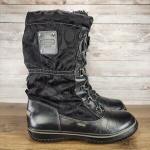 Coach Signature Shaine Womens Black Lace Up Boots Size 8